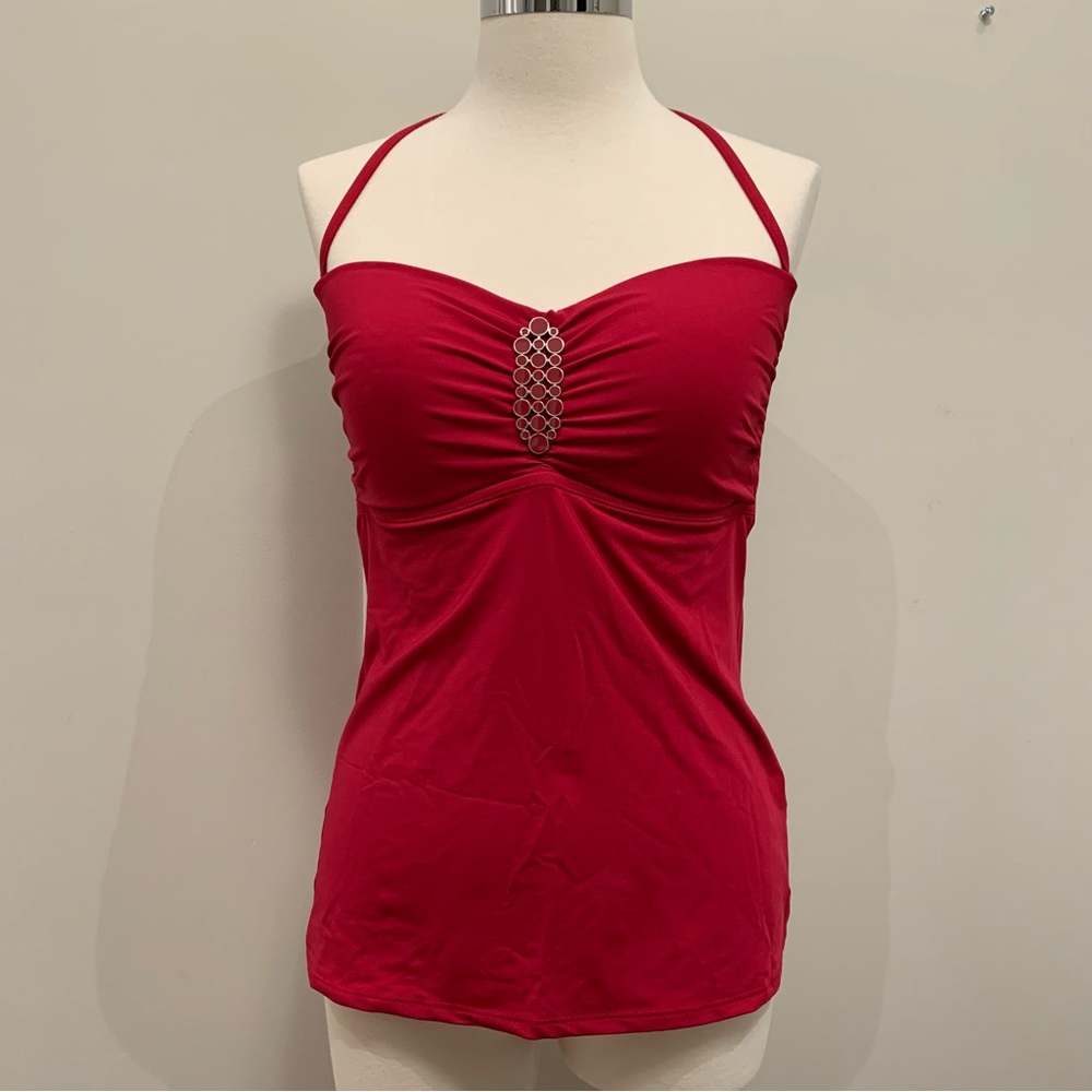 Red Tankini Halter Top with Removable Straps, Red Size 12